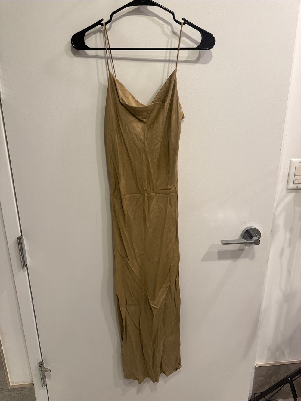 Mango Slip Maxi Dress in Camel Tan